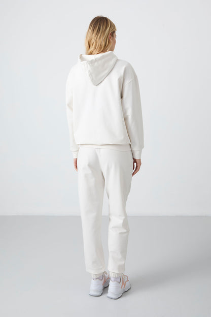 Hooded Kangaroo Pocket Oversize Elastic Cuffed Women's Tracksuit Set - 95288