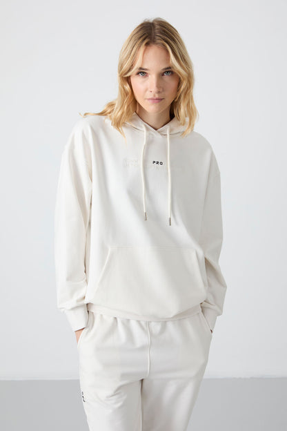 Hooded Kangaroo Pocket Oversize Elastic Cuffed Women's Tracksuit Set - 95288