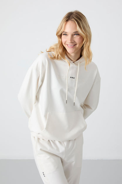 Hooded Kangaroo Pocket Oversize Elastic Cuffed Women's Tracksuit Set - 95288