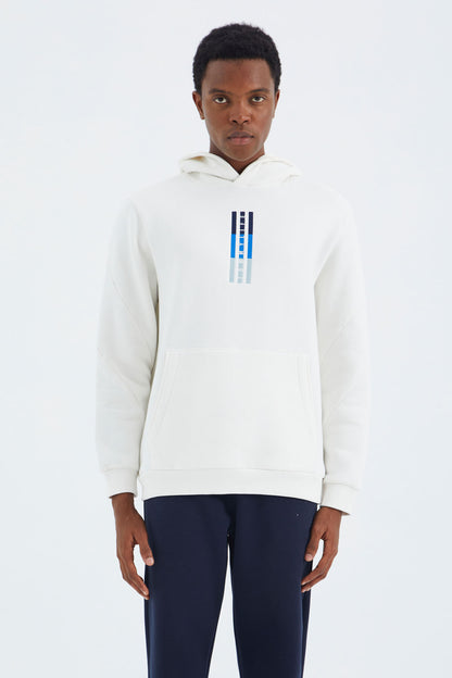 Ecru Hooded Embroidered Relaxed Fit Men's Sweatshirt - 88291