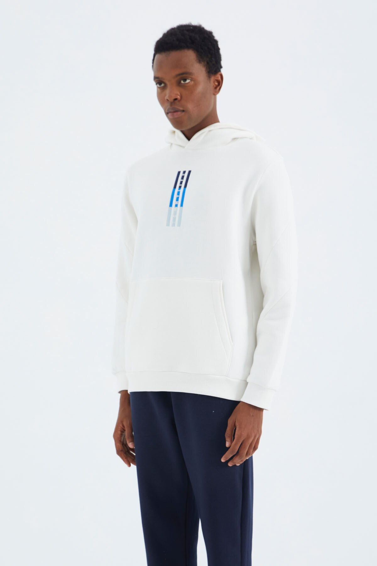 Ecru Hooded Embroidered Relaxed Fit Men's Sweatshirt - 88291