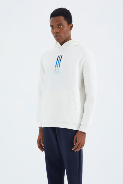 Ecru Hooded Embroidered Relaxed Fit Men's Sweatshirt - 88291