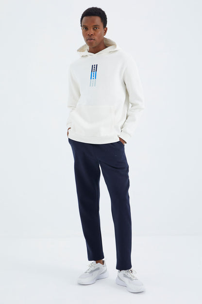 Ecru Hooded Embroidered Relaxed Fit Men's Sweatshirt - 88291