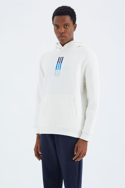 Ecru Hooded Embroidered Relaxed Fit Men's Sweatshirt - 88291