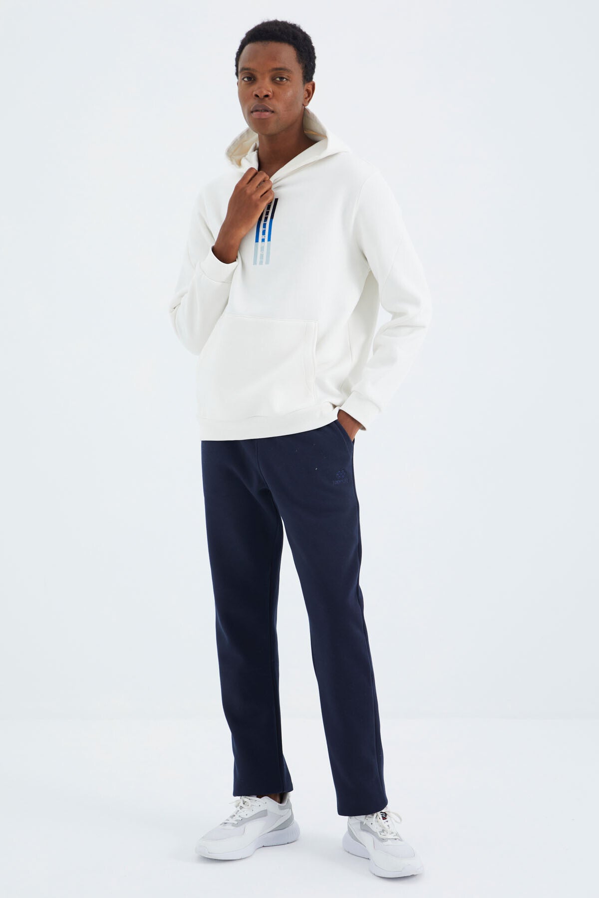 Ecru Hooded Embroidered Relaxed Fit Men's Sweatshirt - 88291