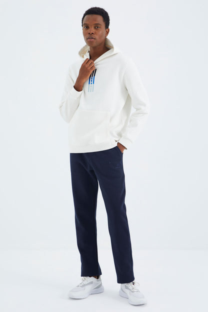 Ecru Hooded Embroidered Relaxed Fit Men's Sweatshirt - 88291