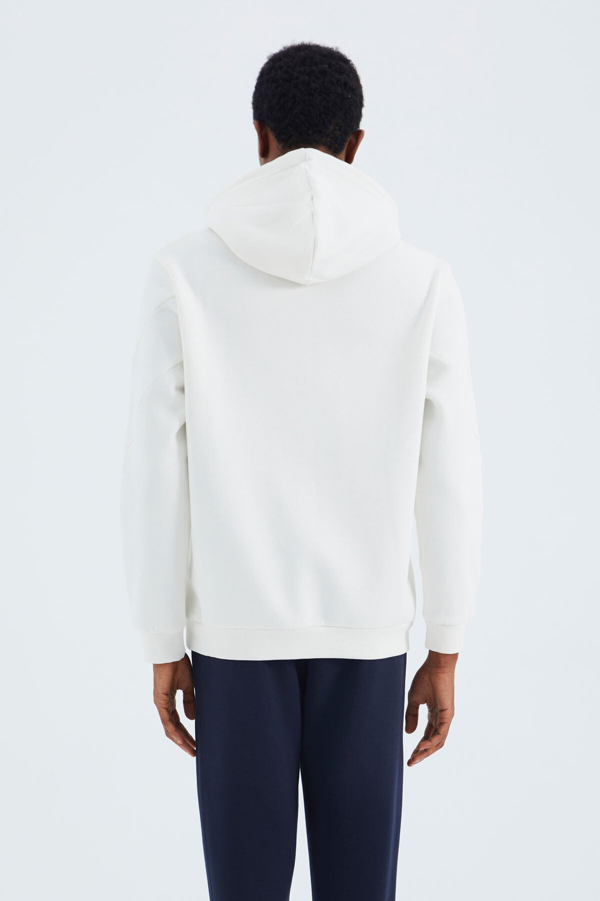 Ecru Hooded Embroidered Relaxed Fit Men's Sweatshirt - 88291