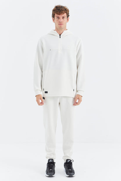 Beige Hooded Half-Zip Pocket Detailed Men's Tracksuit Set - 85222