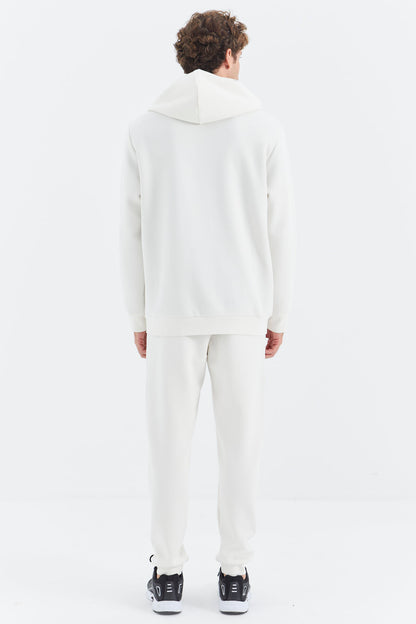 Beige Hooded Half-Zip Pocket Detailed Men's Tracksuit Set - 85222