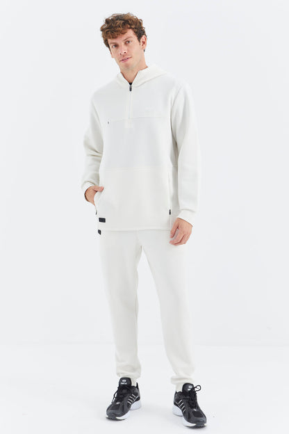 Beige Hooded Half-Zip Pocket Detailed Men's Tracksuit Set - 85222