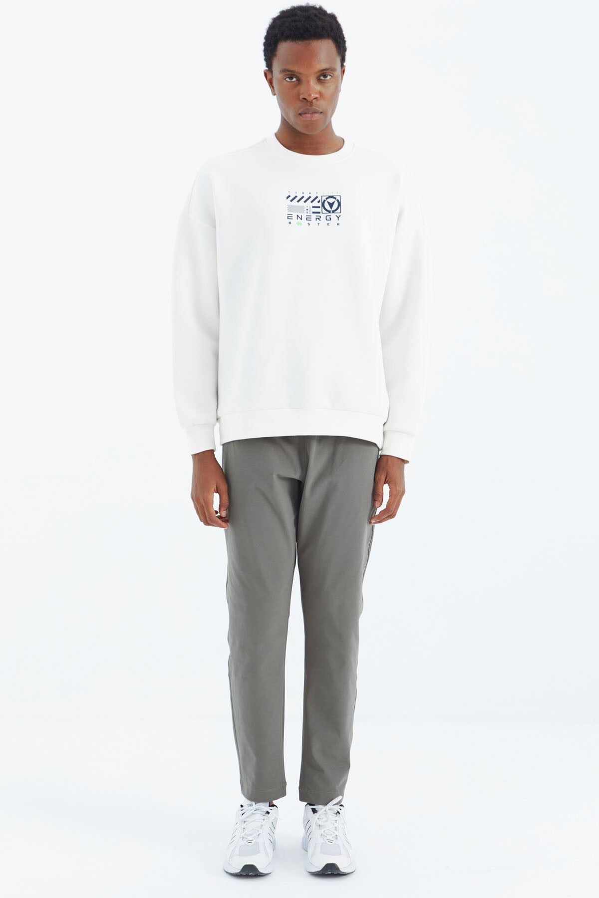 Ecru O Collar Printed Detailed Relax Fit Men's Sweatshirt - 88284