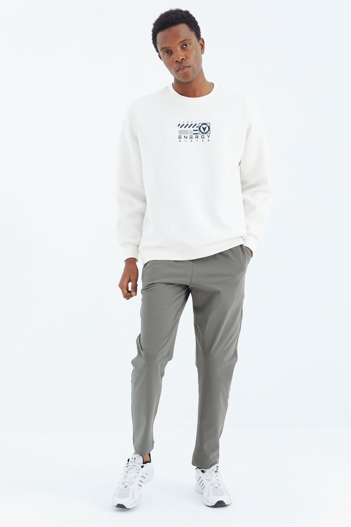 Ecru O Collar Printed Detailed Relax Fit Men's Sweatshirt - 88284