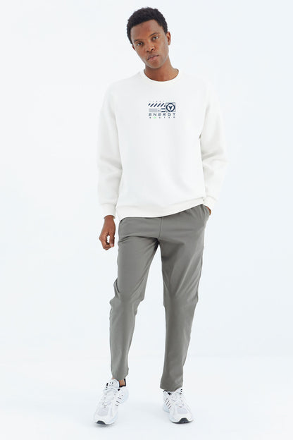 Ecru O Collar Printed Detailed Relax Fit Men's Sweatshirt - 88284