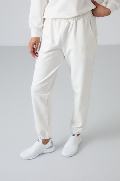 Basic Cotton O-Neck Oversize Elastic Cuffed Women's Tracksuit Set - 95287