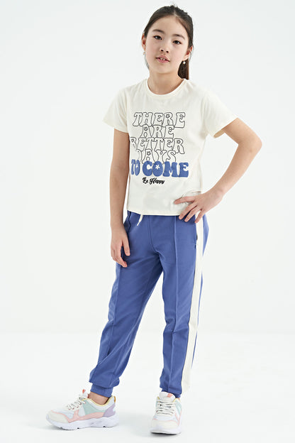 Ecru O Collar Printed Comfort Fit Short Sleeve Cropped Girls T-Shirt - 75118