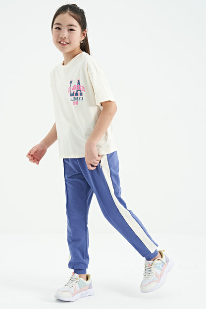 Ecru Front Back Print O Collar Oversize Short Sleeve Girls' T-Shirt - 75127