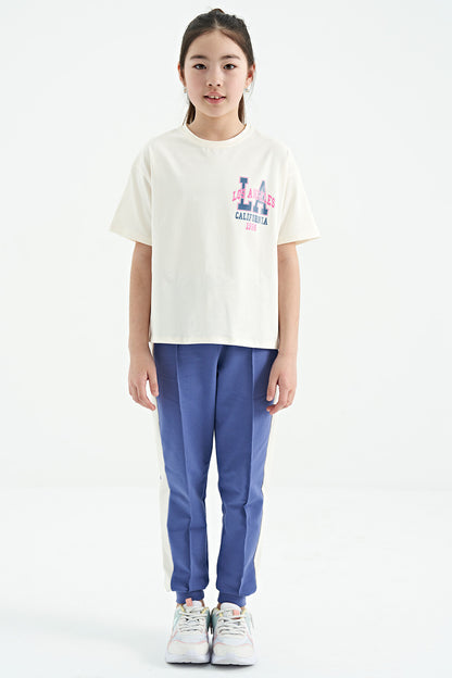 Ecru Front Back Print O Collar Oversize Short Sleeve Girls' T-Shirt - 75127