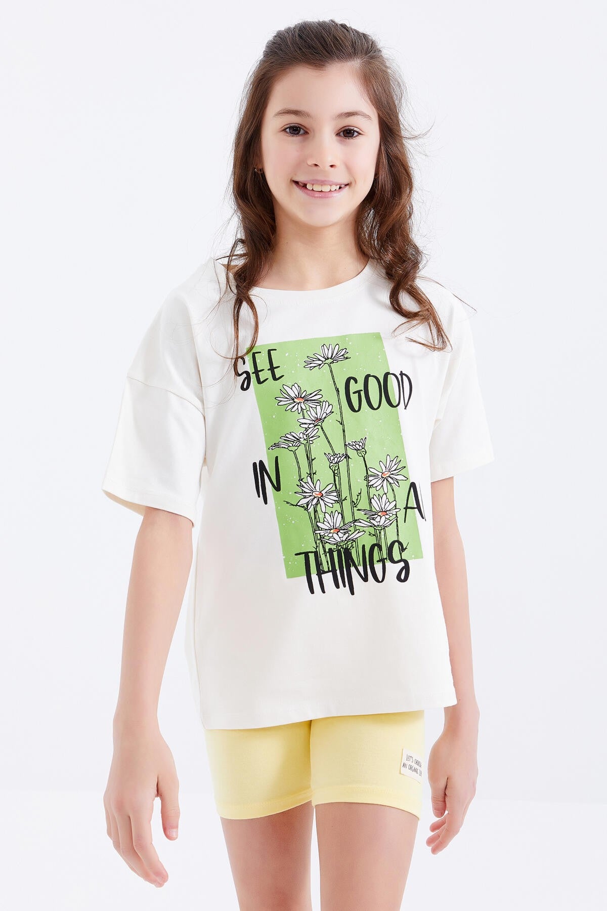 Oversize Print Lettering O Collar Drop Shoulder Girl's T-Shirt - 75032