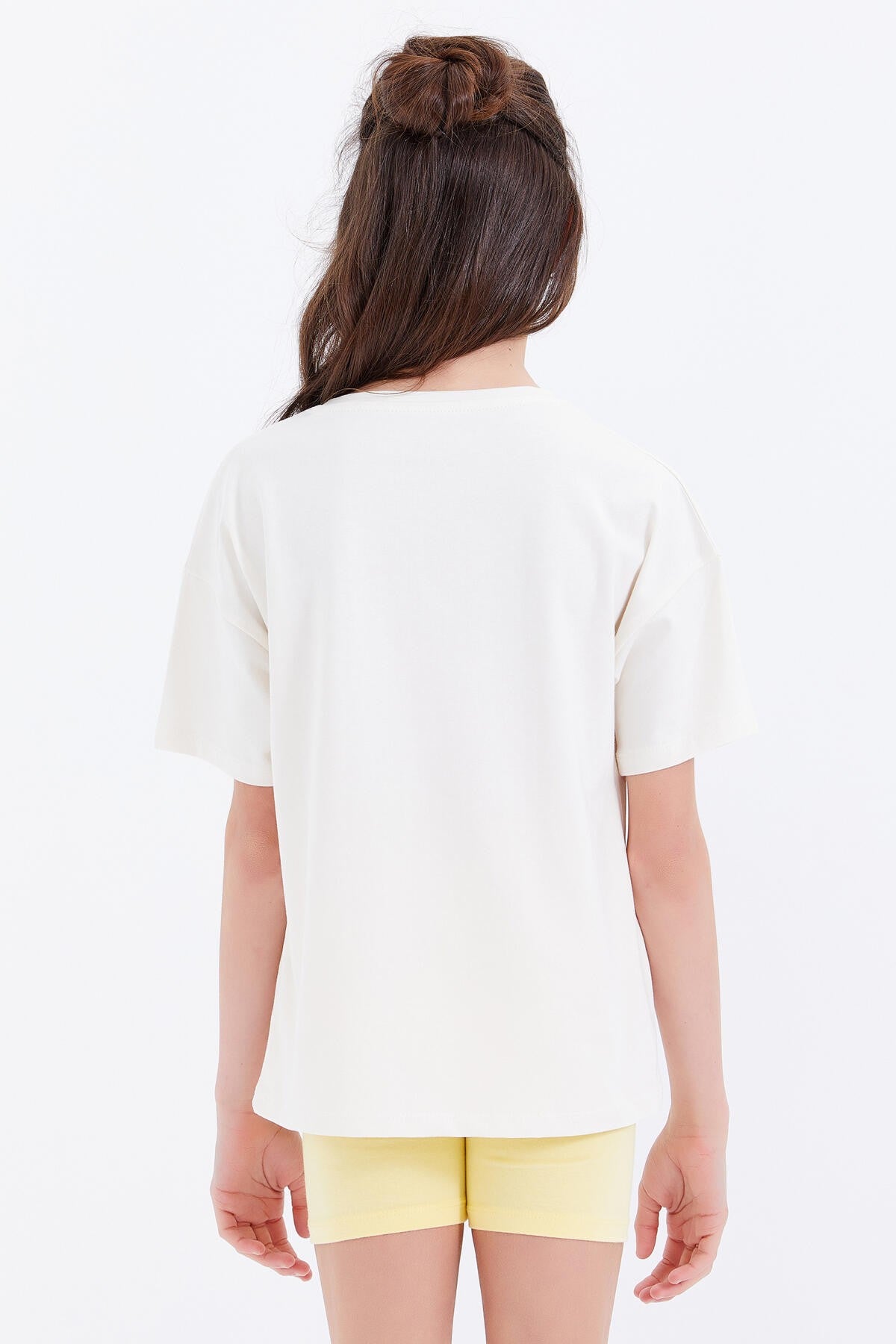 Oversize Print Lettering O Collar Drop Shoulder Girl's T-Shirt - 75032