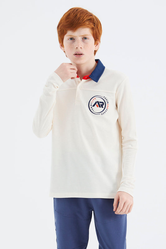 Ecru Polo Collar Boys' T-Shirt - 11172