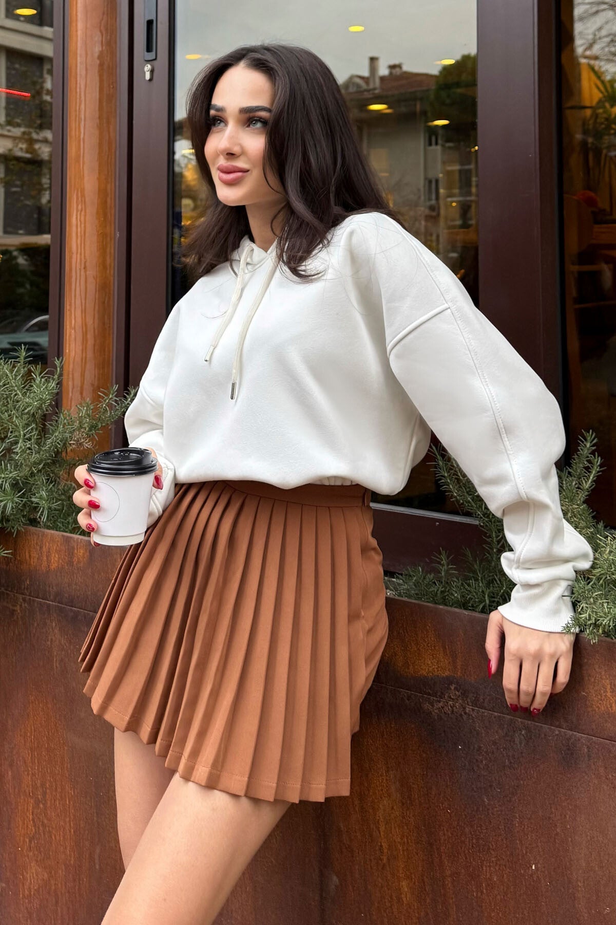 Raglan Collar Basic Hooded Oversize Sweatshirt Tunic - 97242