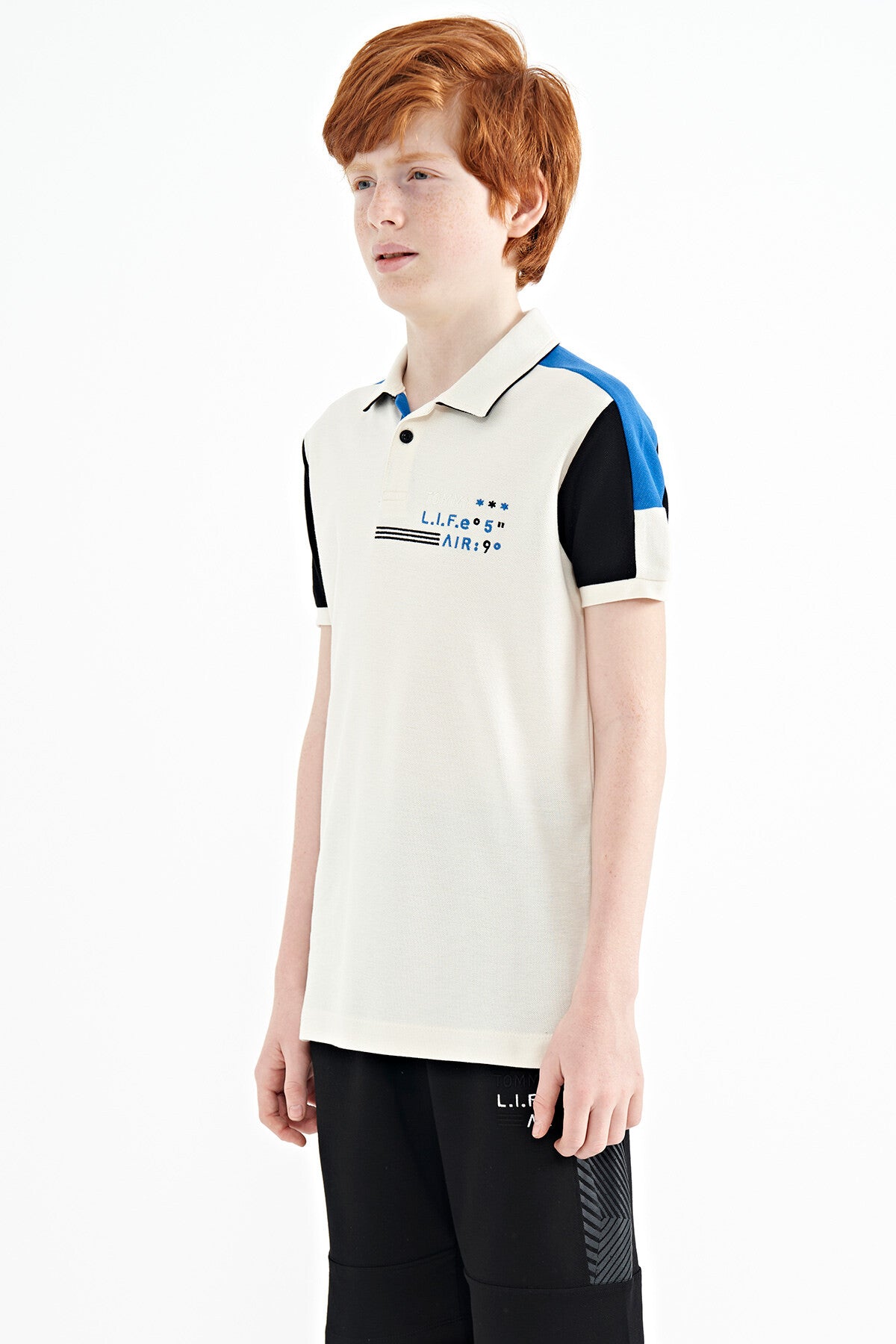 Beige Color Block Shoulder Trim Detailed Standard Fit Boys T-Shirt - 11155
