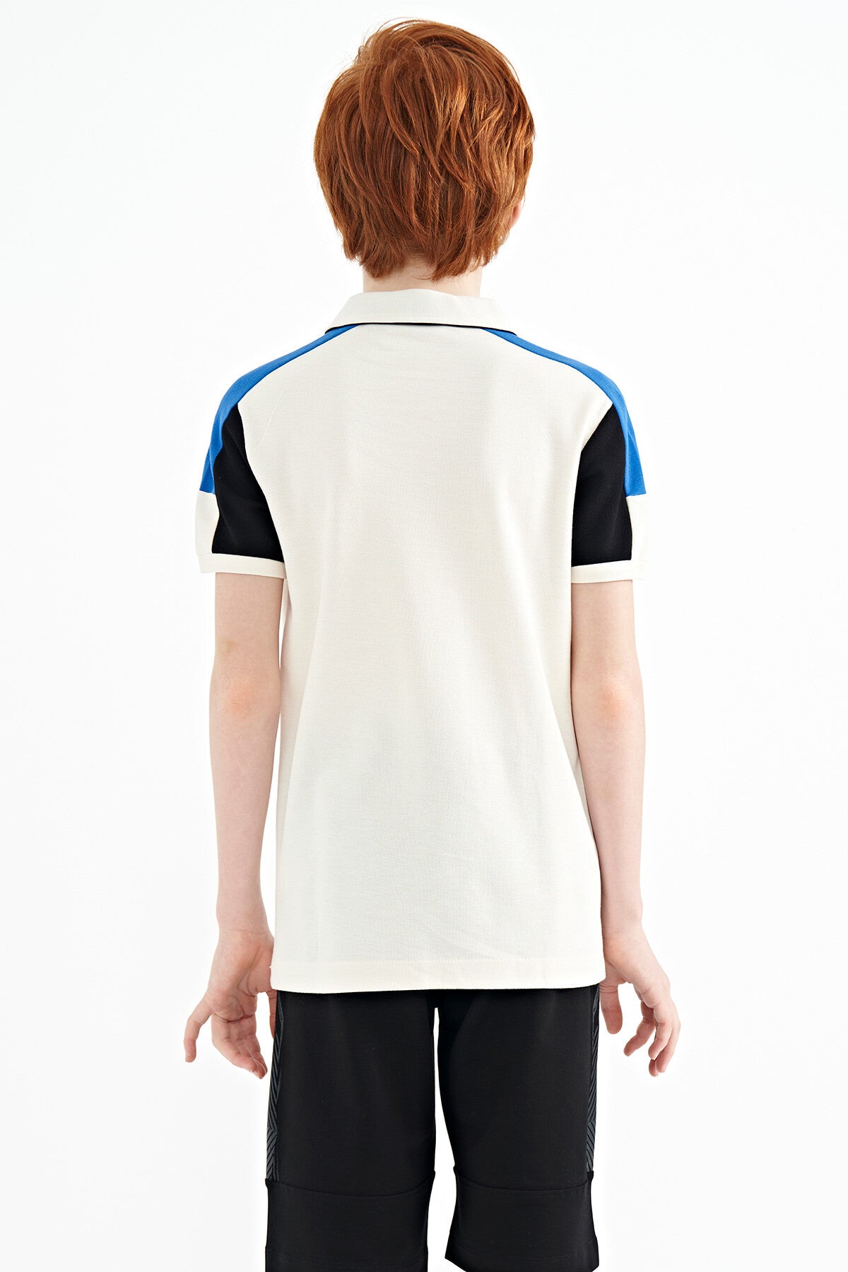 Beige Color Block Shoulder Trim Detailed Standard Fit Boys T-Shirt - 11155