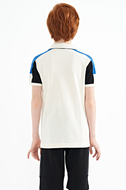 Beige Color Block Shoulder Trim Detailed Standard Fit Boys T-Shirt - 11155