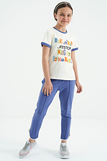 Beige Color Detailed O Collar Comfort Fit Girls T-Shirt - 75109