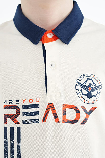 Ecru Print Pattern Standard Fit Polo Collar Boys T-Shirt - 11143