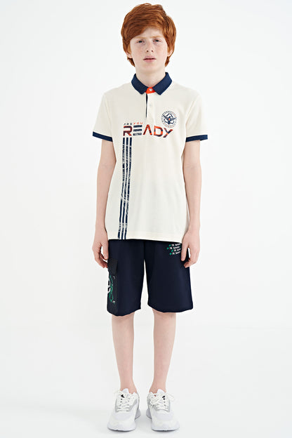 Ecru Print Pattern Standard Fit Polo Collar Boys T-Shirt - 11143