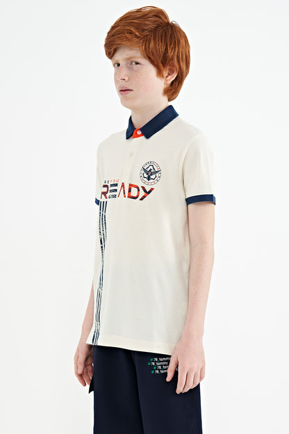 Ecru Print Pattern Standard Fit Polo Collar Boys T-Shirt - 11143