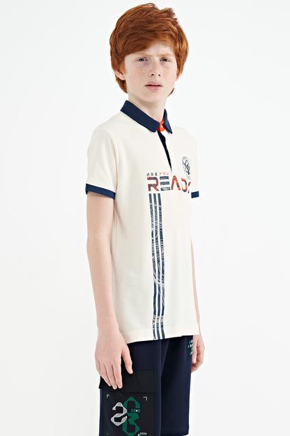 Ecru Print Pattern Standard Fit Polo Collar Boys T-Shirt - 11143