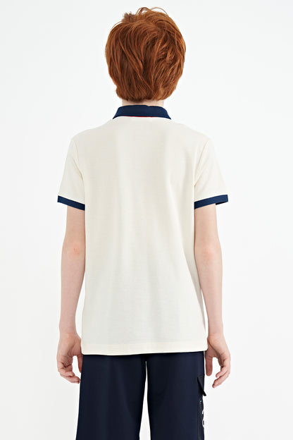 Ecru Print Pattern Standard Fit Polo Collar Boys T-Shirt - 11143