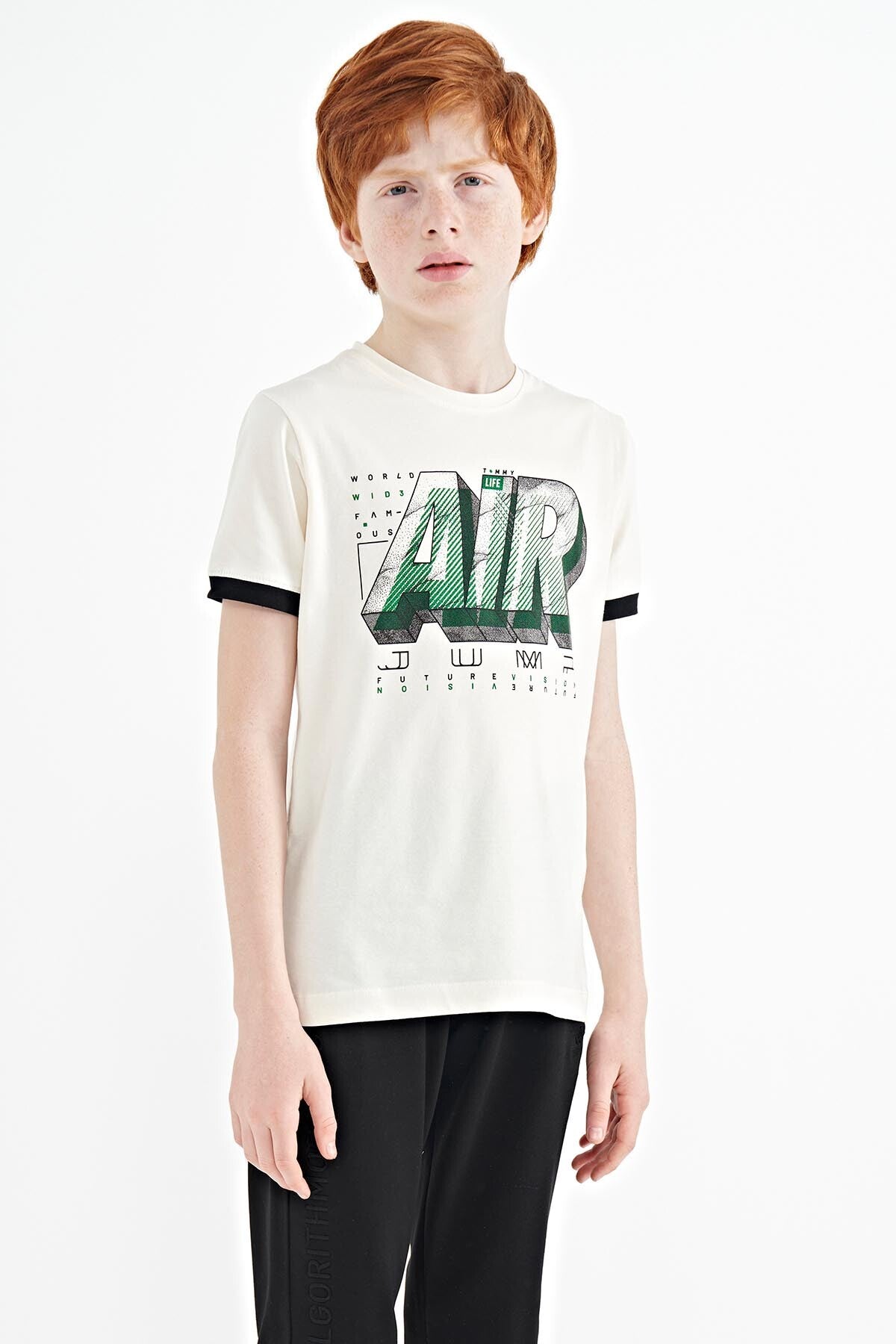 Ecru Print Standard Fit O Collar Boys T-Shirt - 11098