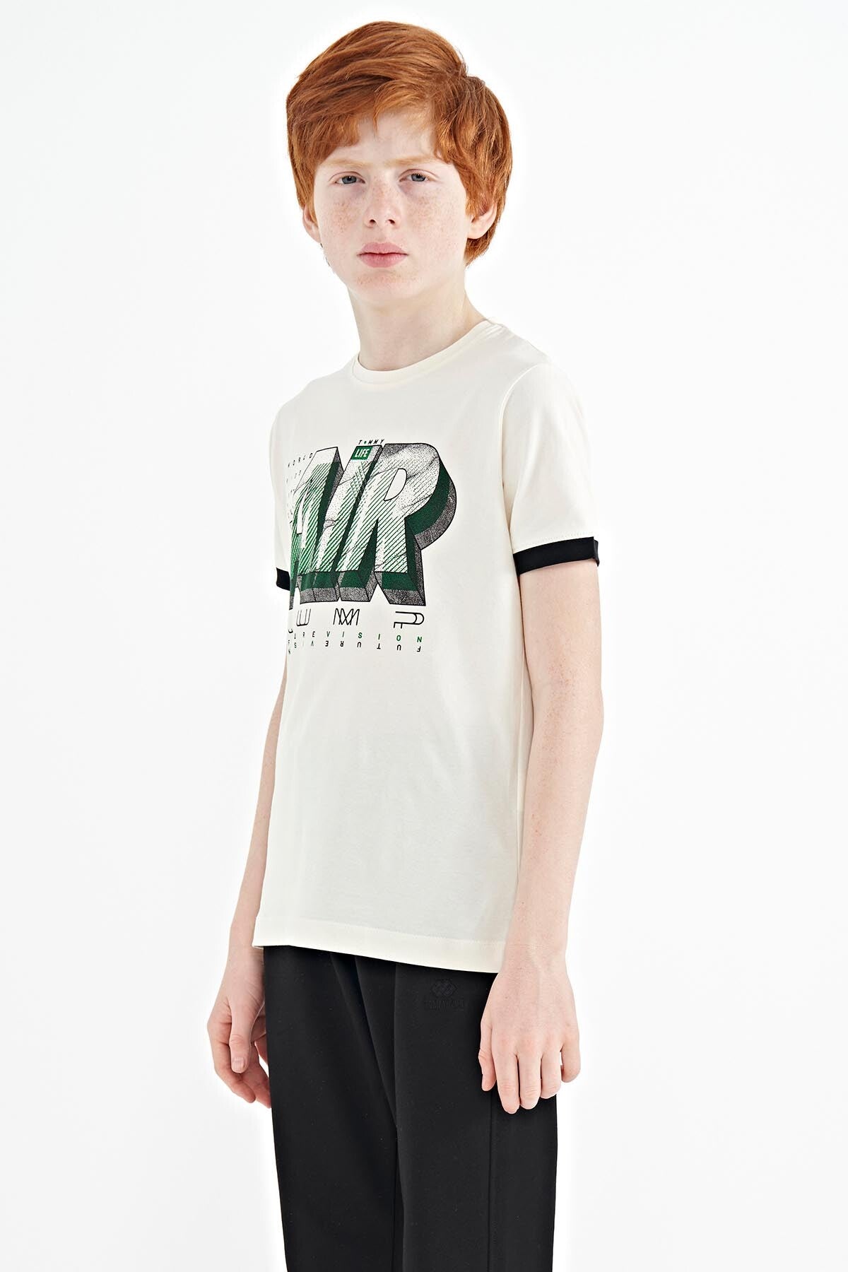 Ecru Print Standard Fit O Collar Boys T-Shirt - 11098