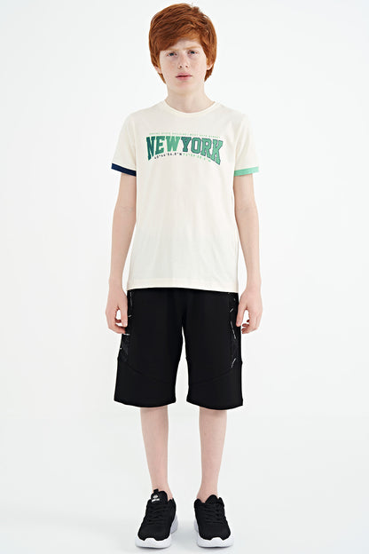Ecru Print Standard Fit O Neck Boys' T-Shirt - 11105