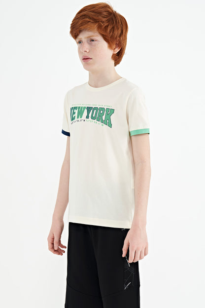 Ecru Print Standard Fit O Neck Boys' T-Shirt - 11105