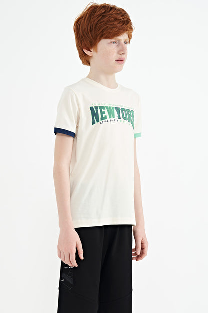 Ecru Print Standard Fit O Neck Boys' T-Shirt - 11105