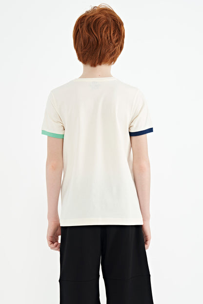 Ecru Print Standard Fit O Neck Boys' T-Shirt - 11105