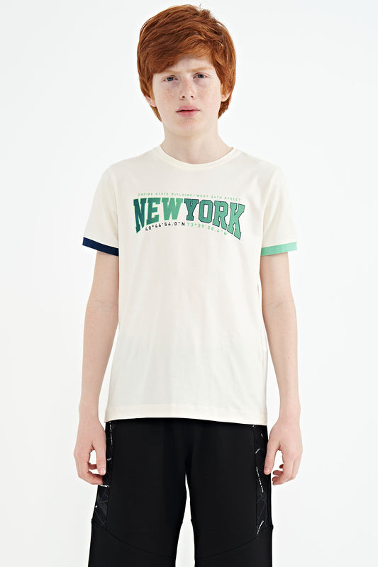 Ecru Print Standard Fit O Neck Boys' T-Shirt - 11105