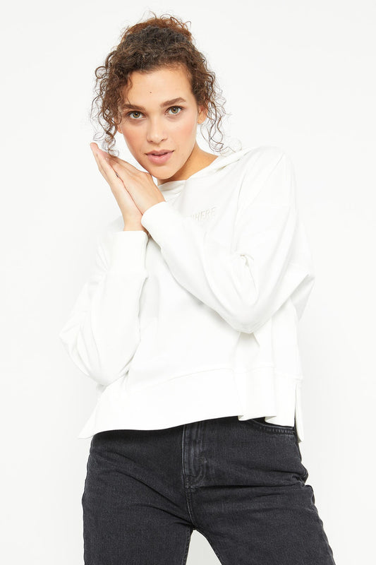 Embroidered Hooded Basic Women's Oversize Sweatshirt - 97164