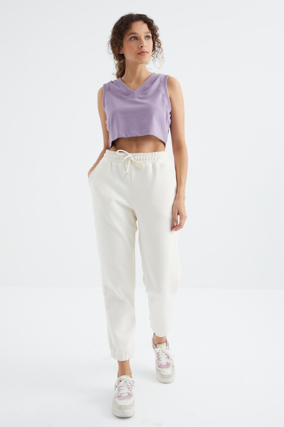 High Waist Basic Laced Jogger Polar Women's Tracksuit Bottom - 94622