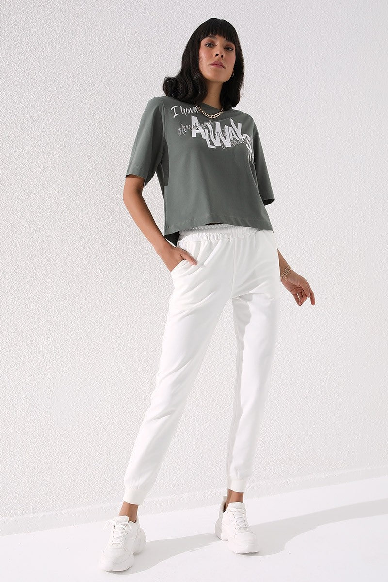 High Waist Jogger Comfort Fit Cuffed Women's Tracksuit Bottom - 94561