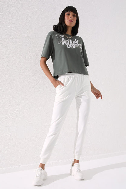 High Waist Jogger Comfort Fit Cuffed Women's Tracksuit Bottom - 94561