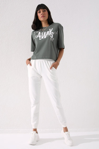High Waist Jogger Comfort Fit Cuffed Women's Tracksuit Bottom - 94561