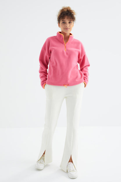 High Waist Front Slit Detailed Side Pocket Comfortable Fit Women's Tracksuit Bottom - 94625