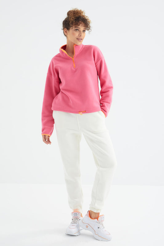 High Waist Brushed 3-Thread Cotton Basic Women's Tracksuit Bottom - 94624