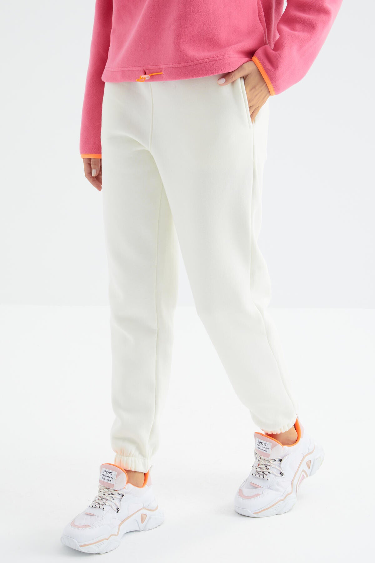 High Waist Brushed 3-Thread Cotton Basic Women's Tracksuit Bottom - 94624