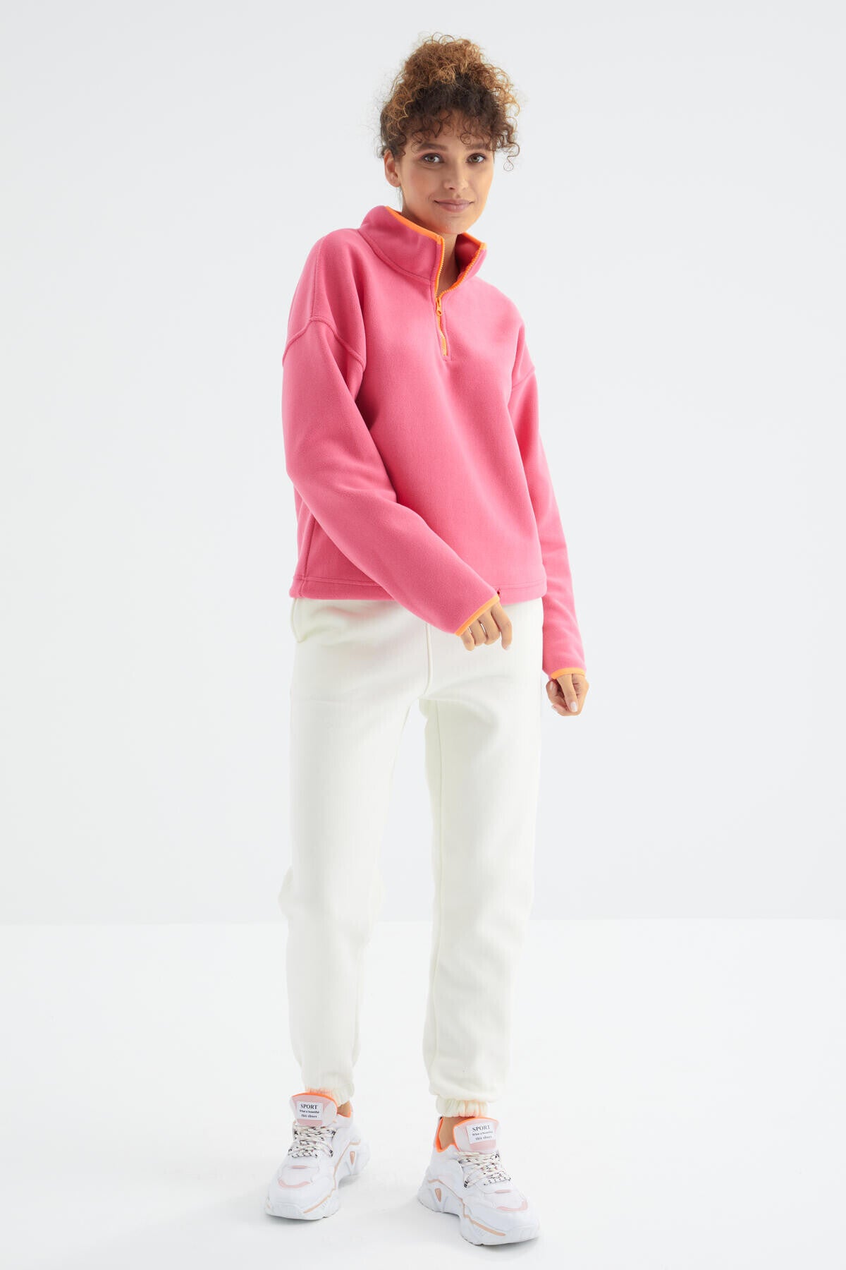 High Waist Brushed 3-Thread Cotton Basic Women's Tracksuit Bottom - 94624